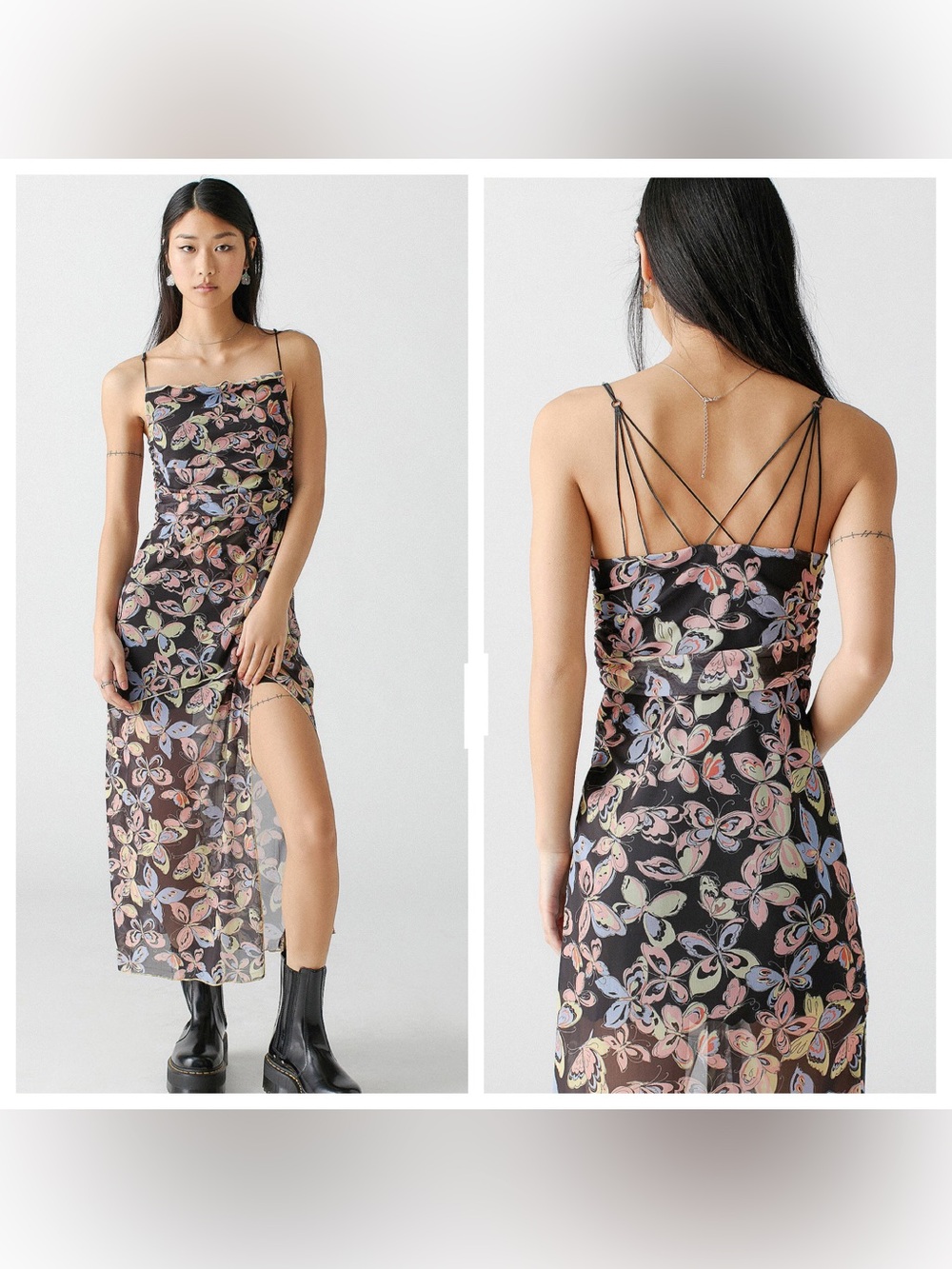 Urban Outfitters Butterfly Sheer Slip Dress with Strappy Back Size Large